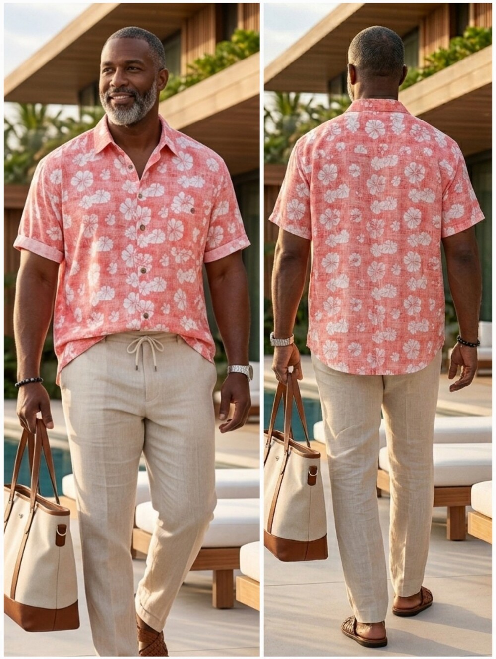 NWOT Joe Marlin 3XLT Tropical Resortwear Hawaiian Pink Gauzey Button Down Shirt